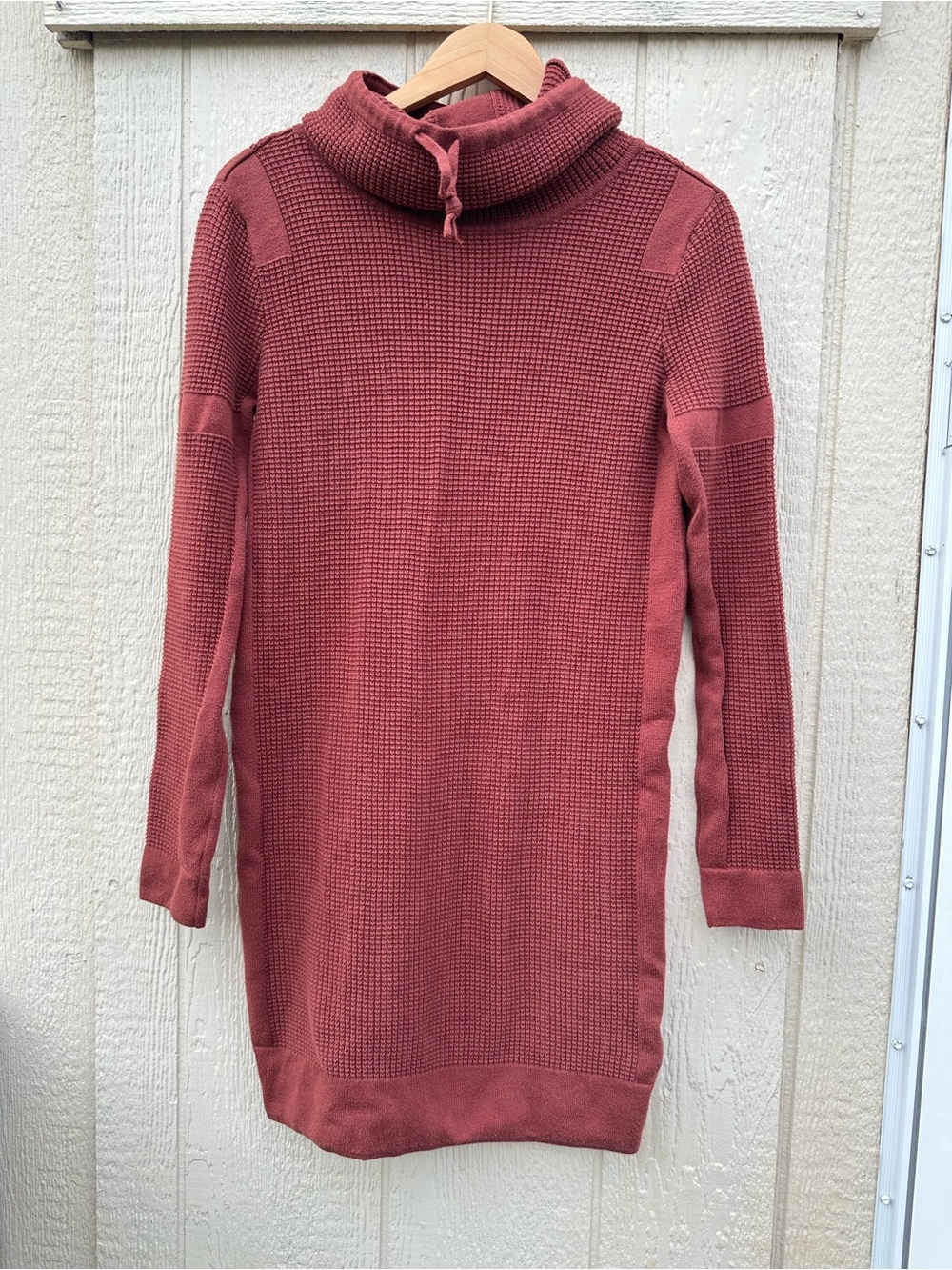 Womens Prana Burgundy Milani Funnel Neck Waffle Knit Tunic Dress - Size Medium